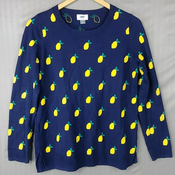 Old Navy Lemon Print Sweater Medium 